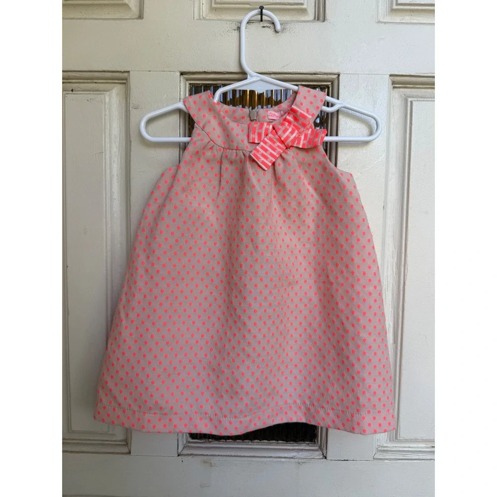 Mayoral Girls Neon Coral Polka Dot Bow A-Line Dress Sleeveless Size 12 Months